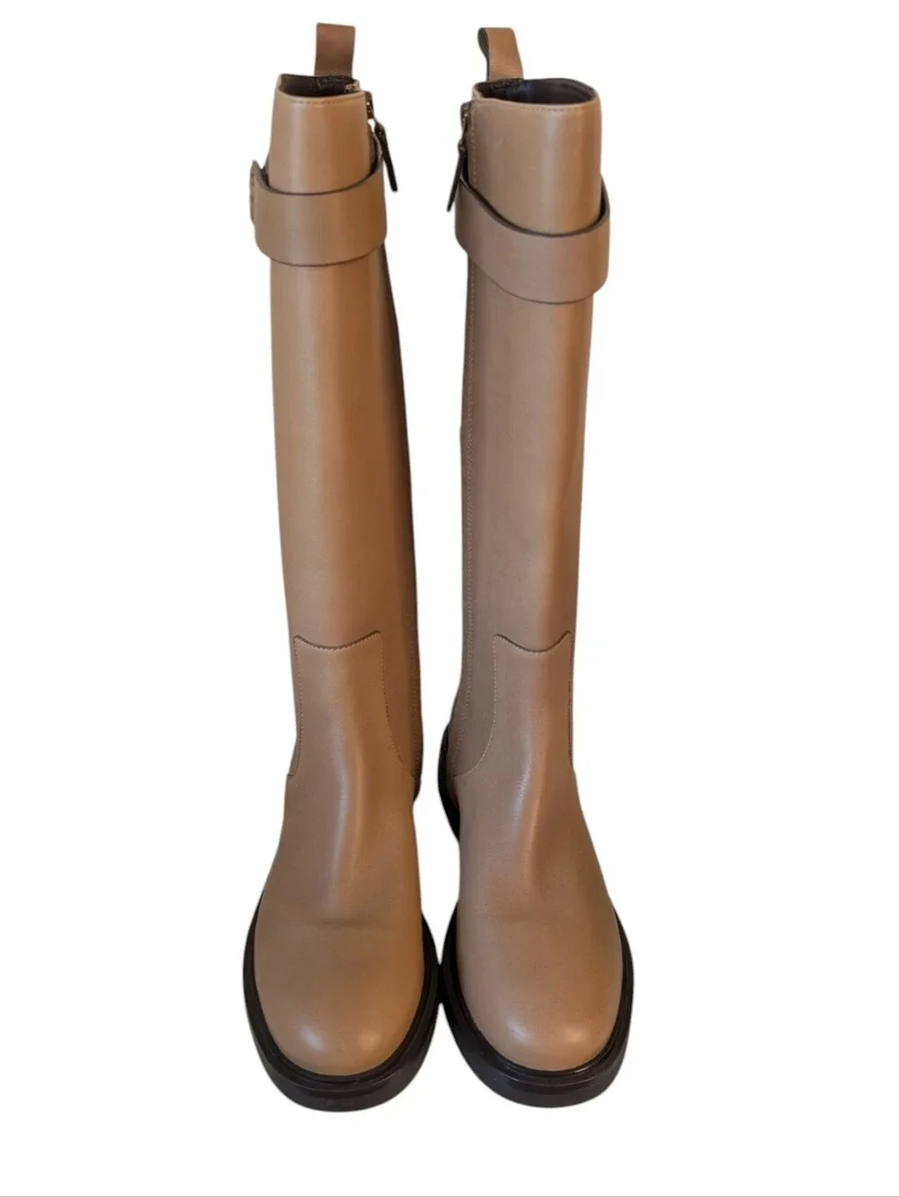 TORY BURCH DOUBLE T UTILITY BOOTS 35MM IN ALMOND FLOUR.. Size 9.5
